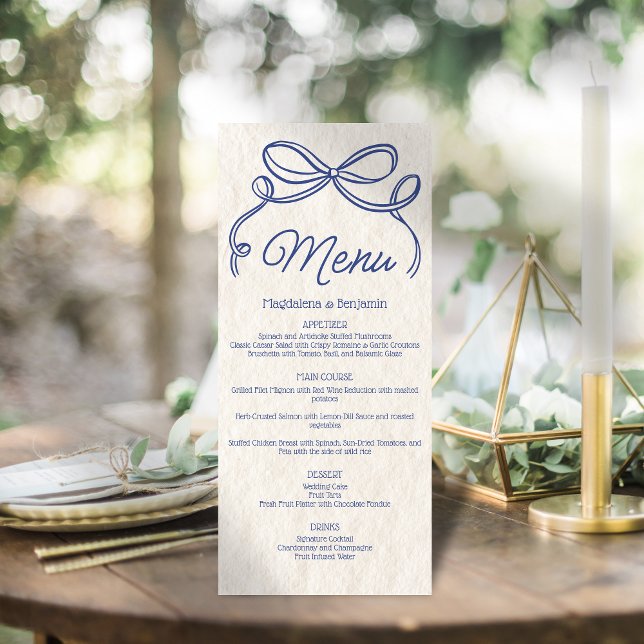 Menu Mariage au Ruban Bleu Rétro Dessiné à la Main (Créateur téléchargé)