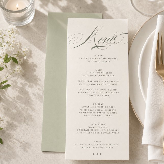 Menu Mariage au Script Vert Pistache (Créateur téléchargé)