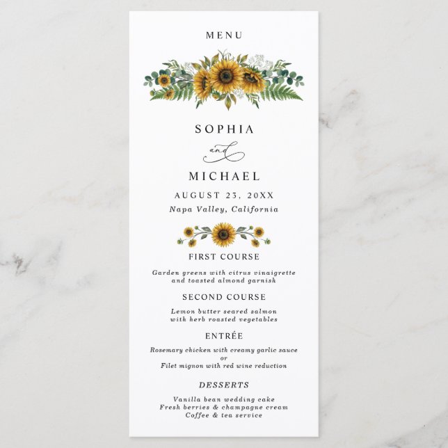 Menu Mariage au tournesol rustique (Devant)