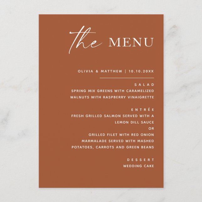 Menu Mariage Automnal à Sienne | Terracotta Chaud Brun  (Devant)