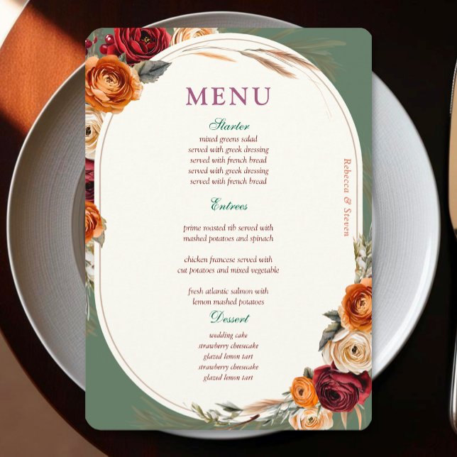 Menu Mariage automnal élégant aux tons orange et floral (Créateur téléchargé)