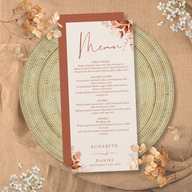 Menu Mariage Automnal Floral Rustique Dîner de Mariage (Rustic Floral Autumn Fall Wedding Dinner Menu)