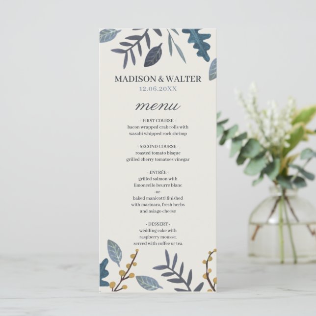 Menu Mariage automnal rustique aux feuilles tombantes (Debout devant)
