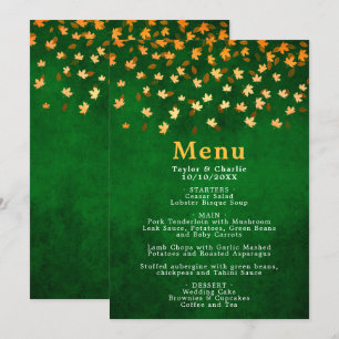 Menu Mariage Automne Feuilles Dorées et Vertes