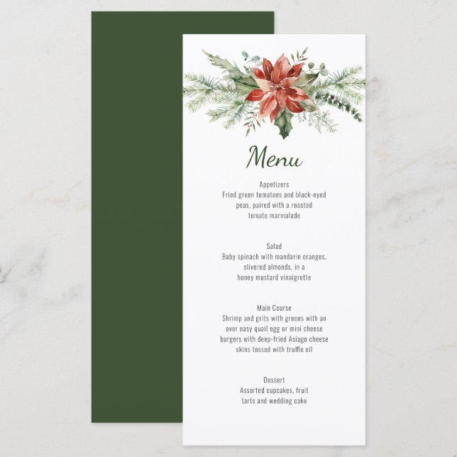 Menu Mariage aux branches persistantes et poinsettia ro (Devant / Derrière)
