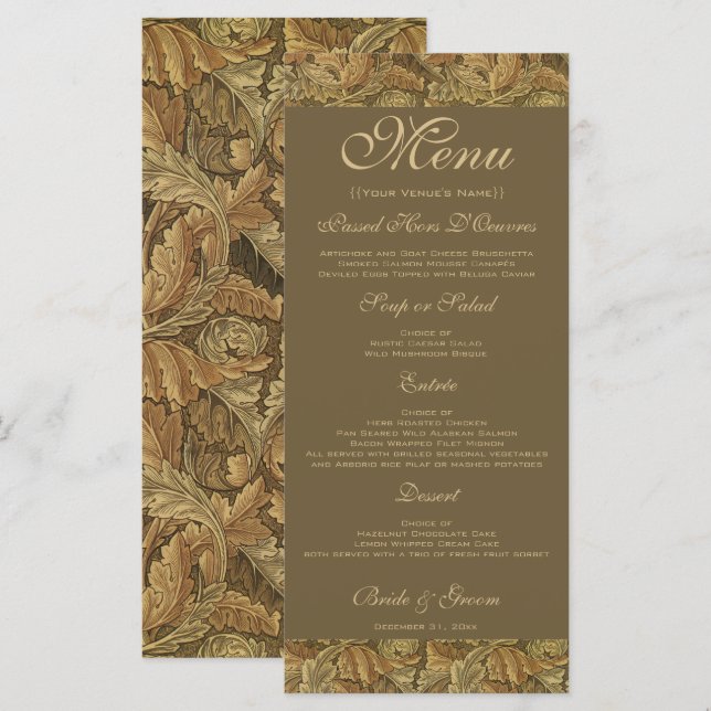 Menu Mariage aux feuilles chaudes d'automne Antique Vic (Devant / Derrière)
