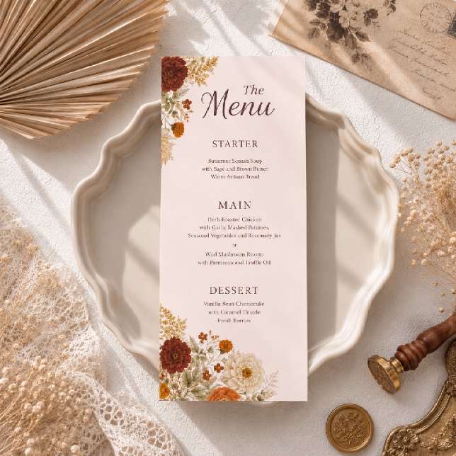 Menu Mariage aux feuilles d'automne rustiques orange br (Créateur téléchargé)