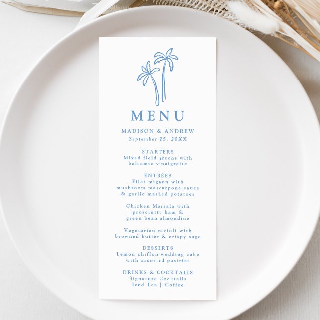 Menu Mariage aux palmiers bleus dessinés à la main mode (Créateur téléchargé)