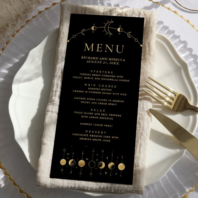 Menu Mariage aux phases de lune en or noir céleste (Créateur téléchargé)