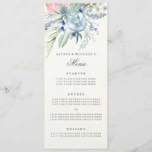 Menu mariage aux pivoines bleu et rose
