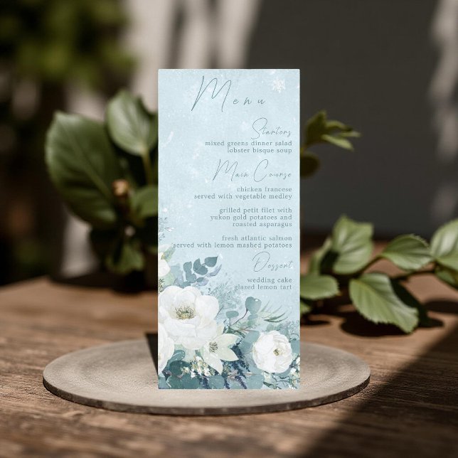 Menu Mariage aux Roses Blanches Hellebores Eucalyptus A (Créateur téléchargé)