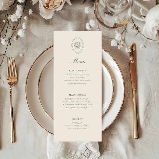 Menu Mariage aux Roses Vert Sauge  (Créateur téléchargé)