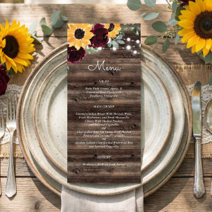 Menu Mariage aux tournesols rustiques et roses