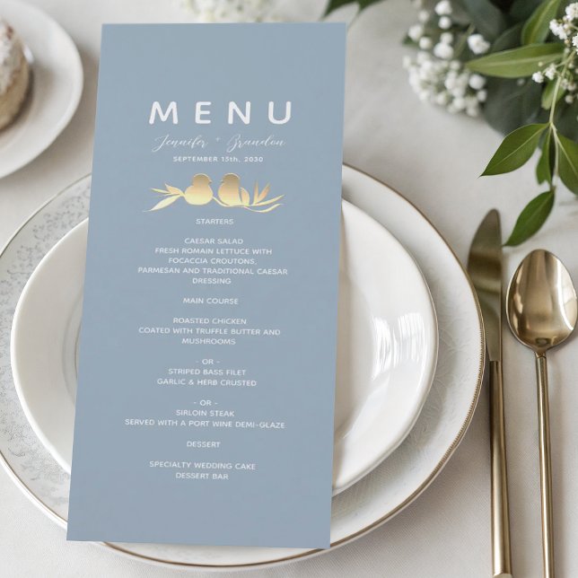 Menu Mariage aux tourterelles bleu poussière (Créateur téléchargé)