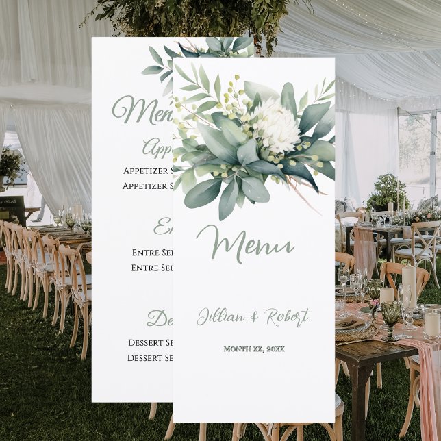 Menu Mariage avec des accents dorés et de la verdure fl (Soft Floral Greenery Gold Accent Wedding Menu)