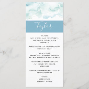 Menu mariage avec Nom de l'invité Dusty Blue Water