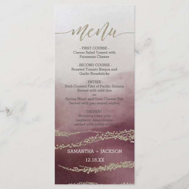 Menu Mariage Awash Elegant Watercolor Cranberry (Devant)