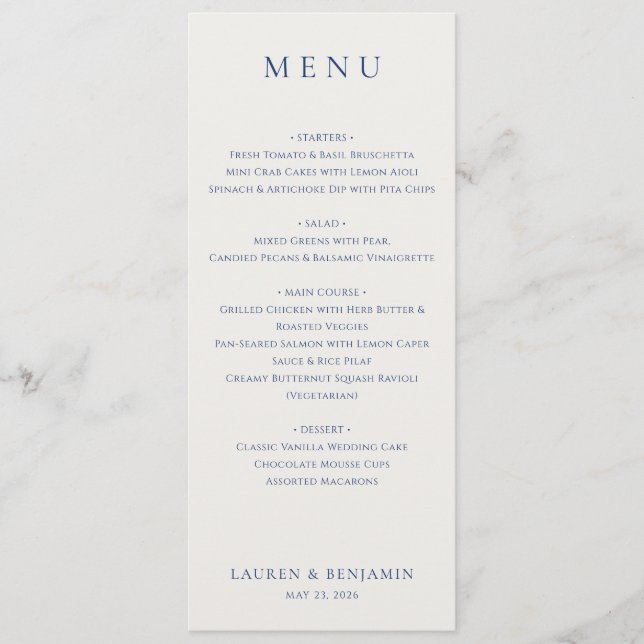 Menu Mariage Azure Blooms (Devant)