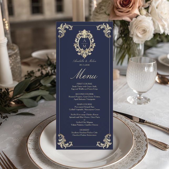 Menu Mariage baroque bleu marine (Créateur téléchargé)