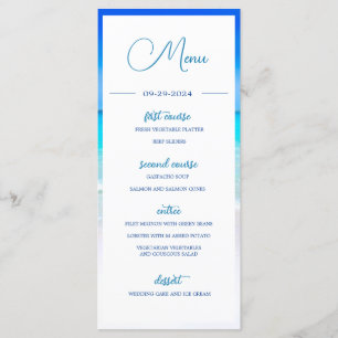 Menu Mariage Beach Mer Bleu Océan Été Monogramme