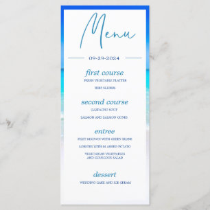 Menu Mariage Beach Océan Bleu Mer Été Monogramme
