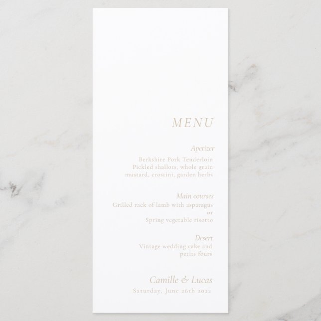 Menu Mariage beige élégant (Devant)