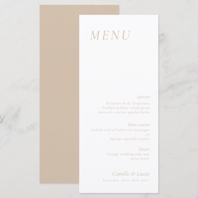 Menu Mariage beige élégant (Devant / Derrière)