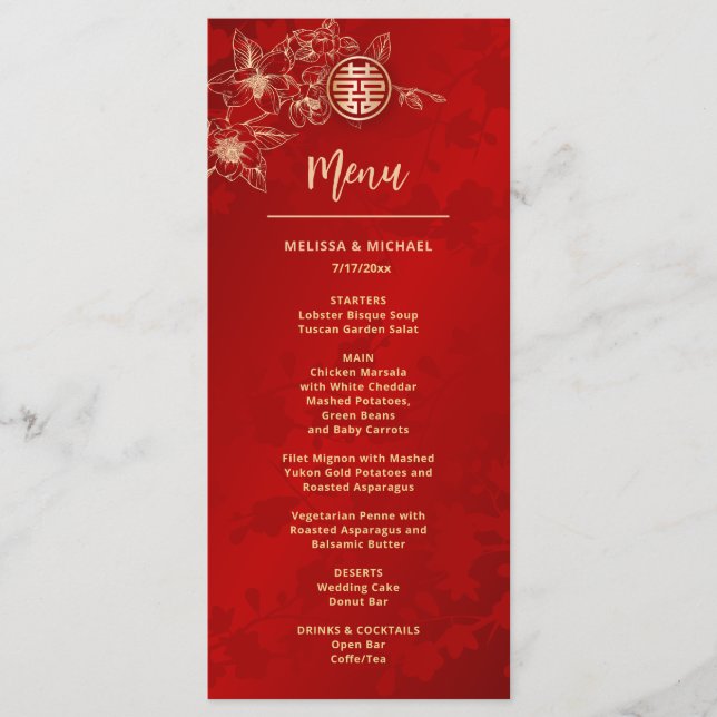 Menu MARIAGE BILINGUE Magnolia Or Rouge Mariage Chinois (Devant)