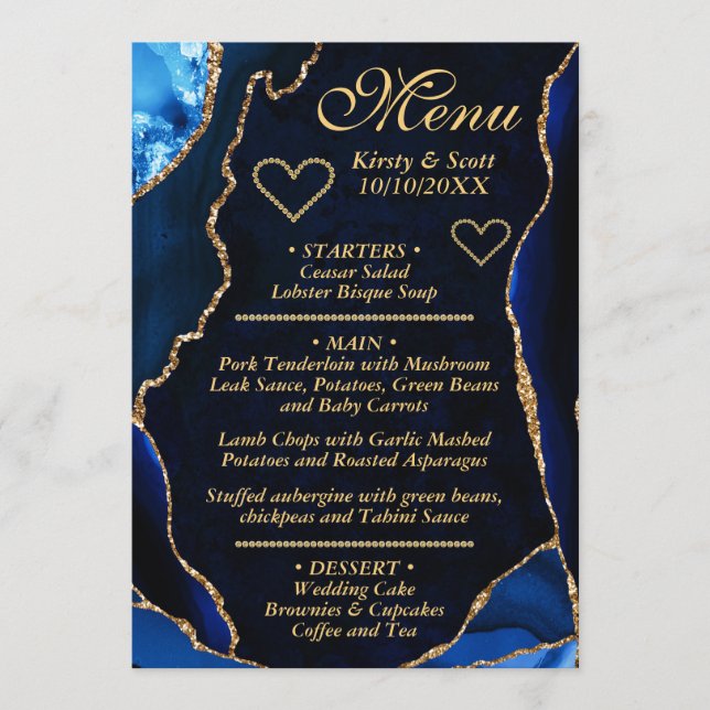 Menu Mariage Bille de Nacre Agate Bleu Moyen et Paillet (Devant)