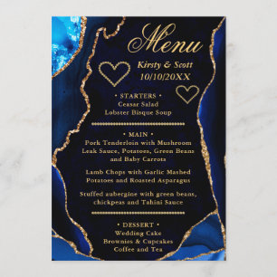 Menu Mariage Bille de Nacre Pailletée Bleue et Or