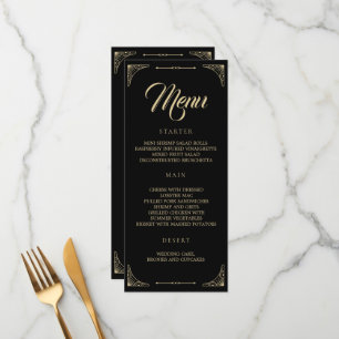 Menu mariage Black Elegant Deco Gold Retro