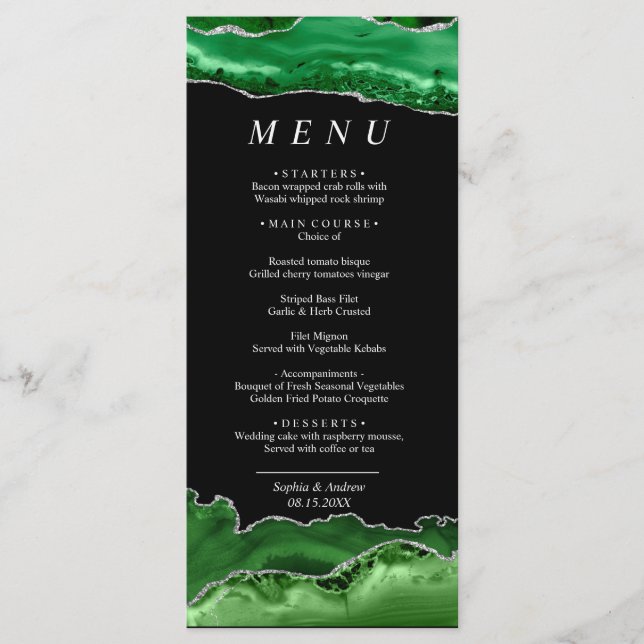 Menu Mariage Black & Emerald Greenery (Devant)
