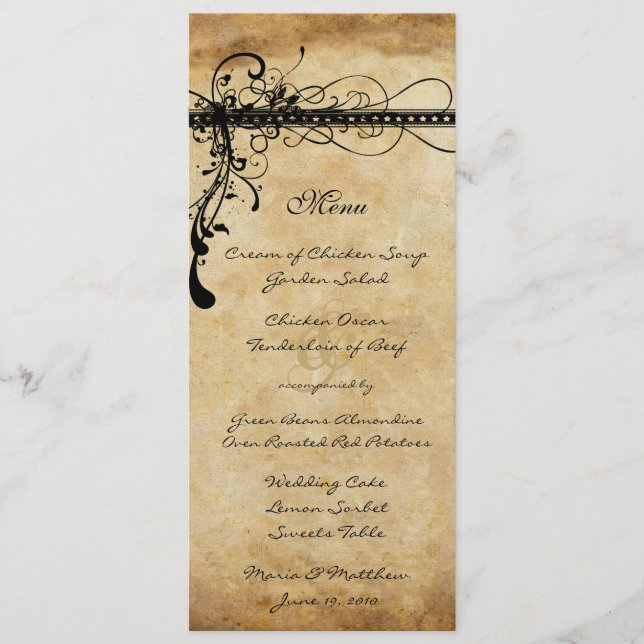 Menu Mariage Black Funky Elegant Swirls (Devant)