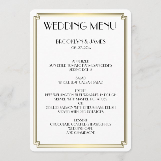 Menu Mariage blanc Art déco Gatsby Great Round Gre (Devant)