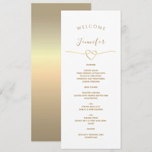 Menu Mariage Blanc avec Nom & Cœur Doré