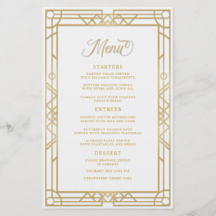 Menu Mariage blanc de cadre d'or géométrique antiq