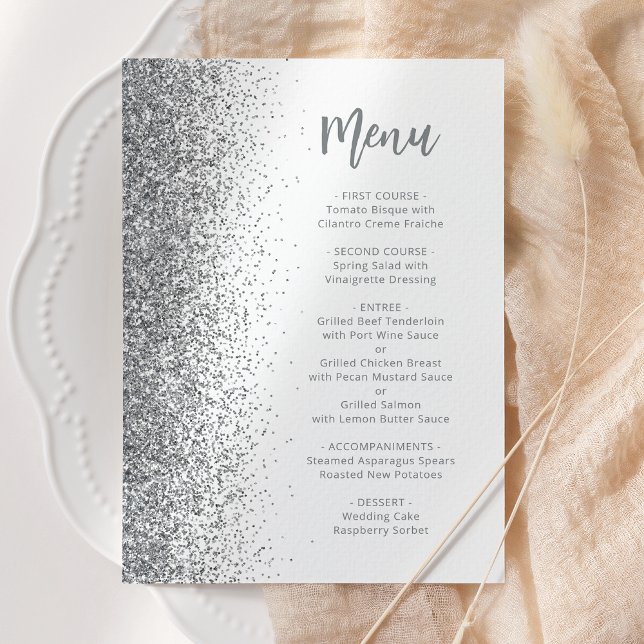 Menu Mariage blanc écriture paillettes argentées (Créateur téléchargé)