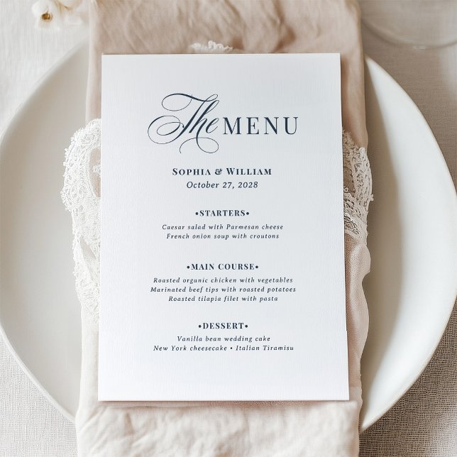Menu Mariage Blanc et Bleu Nuit | Luxe Classique (Créateur téléchargé)