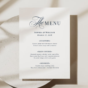 Menu Mariage Blanc et Bleu Nuit Luxe Classique