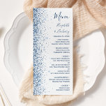 Menu Mariage blanc moderne Blue Parties scintillant Edg<br><div class="desc">Le bord gauche de cet élégant menu mariage moderne présente un style de parties scintillant en faux bleu. Le texte personnalisable associe écriture bleue,  copperplate et polices italiques sur un arrière - plan blanc. L'envers présente une parties scintillant bleue et blanche assortie.</div>
