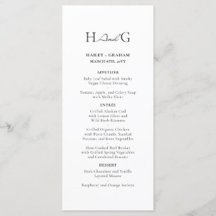 Menu Mariage blanc monogramme minimaliste classique