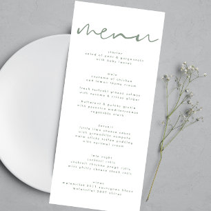 Menu Mariage blanc neutre moderne Sage Green