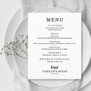 Menu Mariage blanc simple et élégant