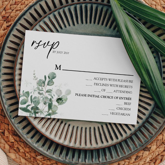 Menu Mariage blanc vert moderne Carte RSVP (Créateur téléchargé)