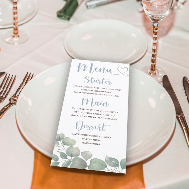 Menu Mariage Bleu au Feuillage Rustique d'Eucalyptus (Créateur téléchargé)
