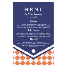 Menu Mariage bleu avec Motif orange À damiers