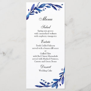 Menu mariage bleu botanique. Menu du dîner d'hiver