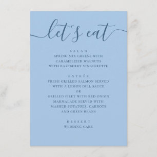 Menu Mariage Bleu ciel pastel. Dîner de réception, mang