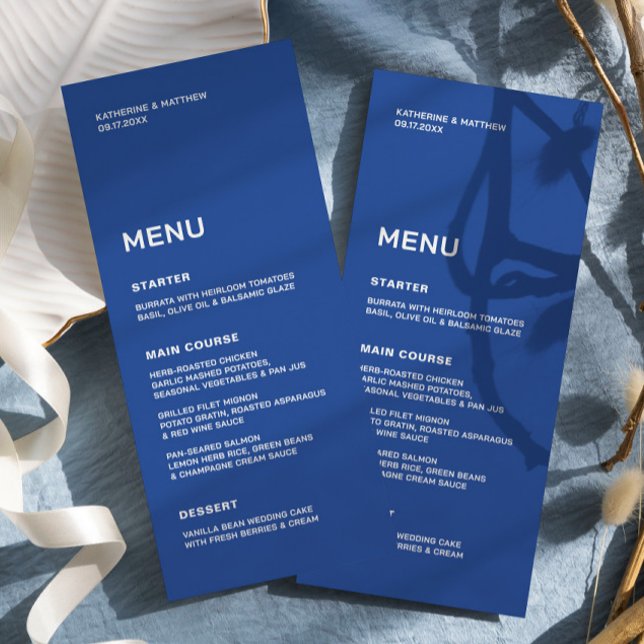 Menu Mariage Bleu Cobalt  (Créateur téléchargé)