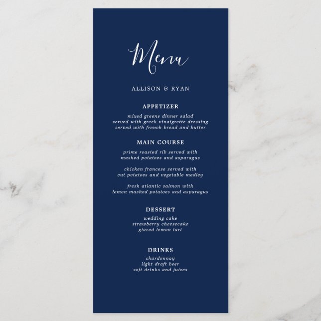 Menu Mariage bleu de la marine russe (Devant)